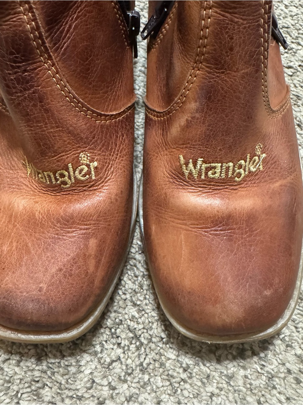 Wrangler Tan Brown Leather Western Boots with Embroidered Logo